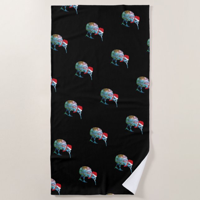 NEW ZEALAND XMAS  KIWI PAUA BEACH TOWEL (Front)
