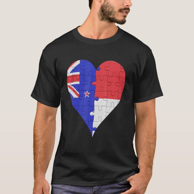New Zealander Indonesian Flag Heart T-Shirt (Front)