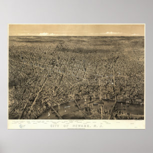 Newark New Jersey 1874 Antique Panoramic Map Poster