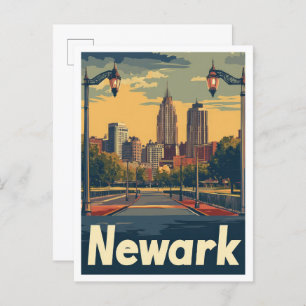 Newark New Jersey Art Vintage Travel llustration Postcard