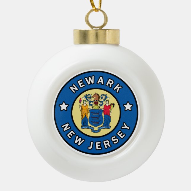 Newark New Jersey Ceramic Ball Christmas Ornament (Front)