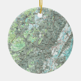 Newark NJ and Surrounding Areas Map (1986) Ceramic Tree Decoration