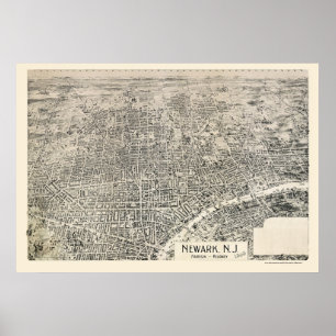 Newark, NJ Panoramic Map - 1895 Poster