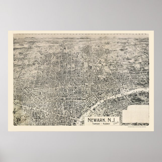 Newark, NJ Panoramic Map - 1895 Poster (Front)