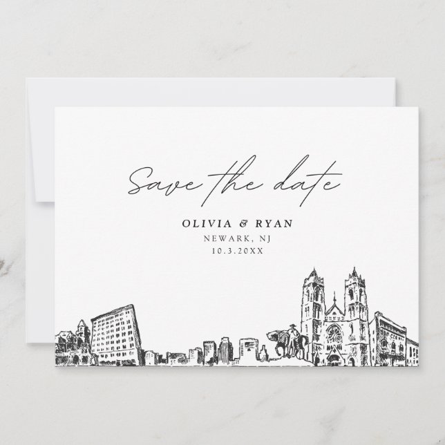 Newark NJ Wedding Save the Date Modern Invitation (Front)