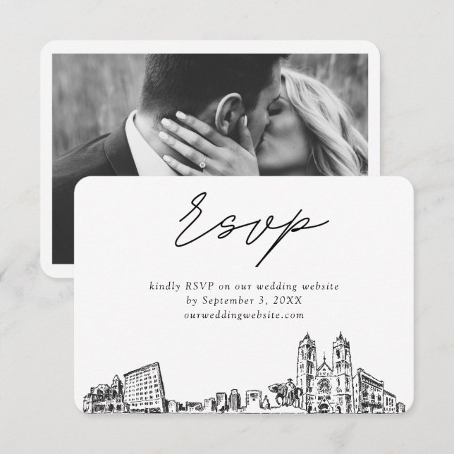 Newark Wedding Minimalist Sketch RSVP Enclosure Card (Front/Back)
