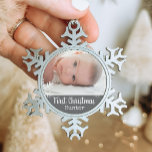Newborn 1st Christmas Photo Dark Grey Snow Snowflake Pewter Christmas Ornament<br><div class="desc">Customise this ornament with your baby's photo and add their name for this great Christmas keepsake.</div>