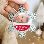 Newborn 1st Christmas Photo Red Snowflakes Snowflake Pewter Christmas Ornament<br><div class="desc">Customise this ornament with your baby's photo and add their name for this great Christmas keepsake.</div>