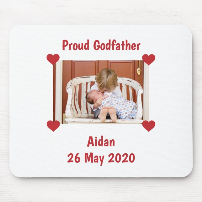 Newborn Announcement Love Godfather Baby Photo Mouse Mat (Front)