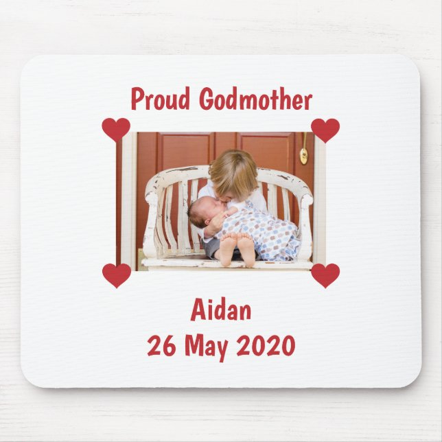 Newborn Announcement Love Godmother Baby Photo Mouse Mat (Front)