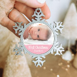 Newborn Baby 1st Christmas Photo Pink Snowflakes Snowflake Pewter Christmas Ornament<br><div class="desc">Customise this ornament with your baby's photo and add their name for this great Christmas keepsake.</div>