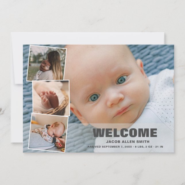 Newborn Baby 4 Photo Collage Birth Announcement (Front)