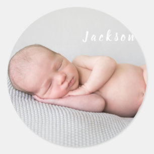 Newborn baby announcement love family photography classic round sticker