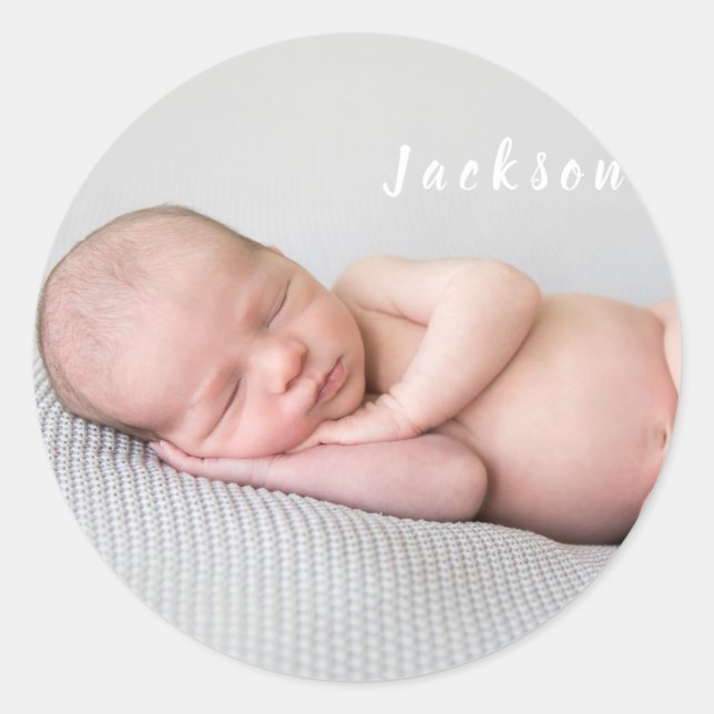 Newborn baby announcement love family photography classic round sticker (Front)