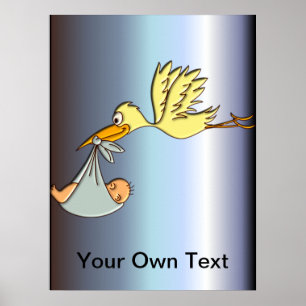 Newborn Baby Arrival - A Flying Stork Delivery Poster