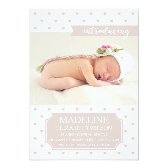 Newborn Baby Birth Announcement Beige Photo Card
