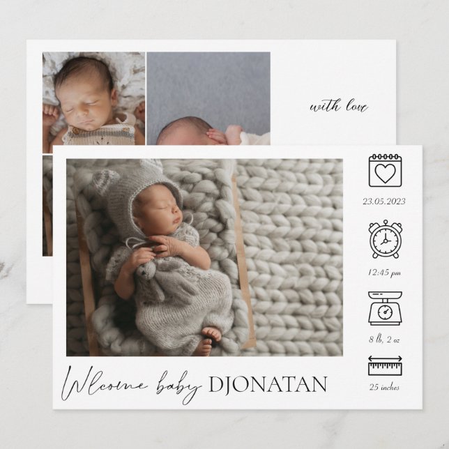 Newborn Baby Birth Announcement Photo Collage (Front/Back)