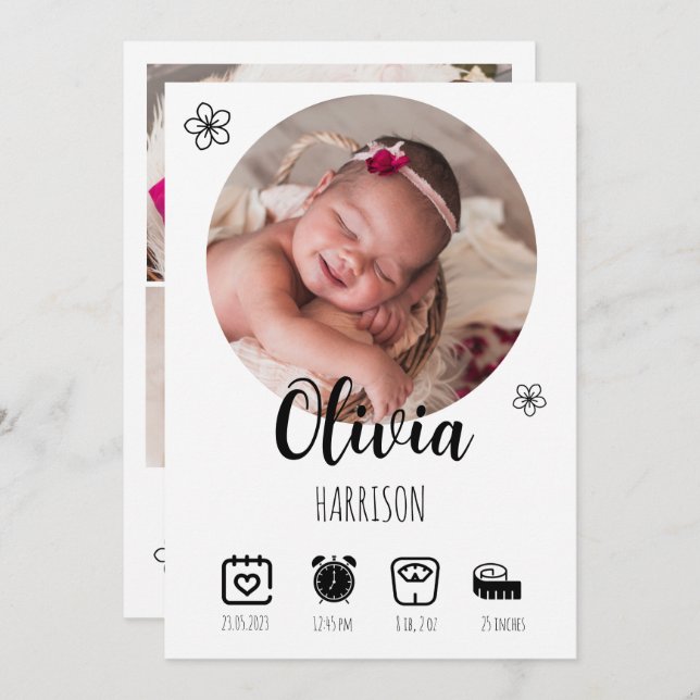 Newborn Baby Birth Announcement Photo Collage (Front/Back)