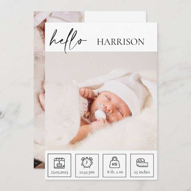 Newborn Baby Birth Announcement Photo Collage (Front/Back)