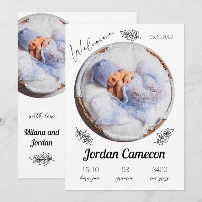Newborn Baby Birth Announcement Photo Collage (Front/Back)