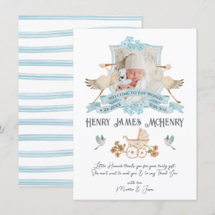 Newborn Baby Birth Announcement Photo Crest Stork