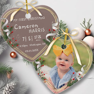 Newborn Baby Birth Info Custom Photo 1st Xmas  Ceramic Tree Decoration