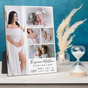 Newborn Baby Birth Stats Five Photo Collage  Plaque