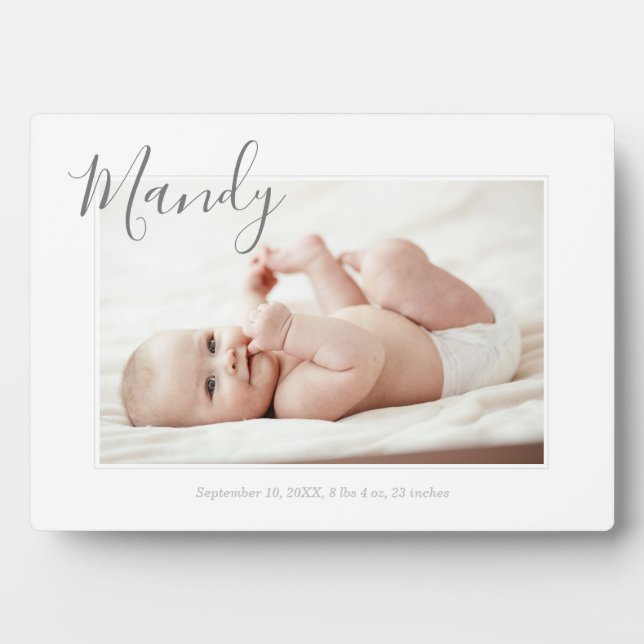 Newborn Baby Birth Stats, Modern Photo White Plaque (Front)