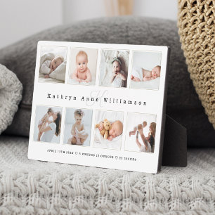 Newborn Baby Birth Stats Photo Collage & Monogram Plaque