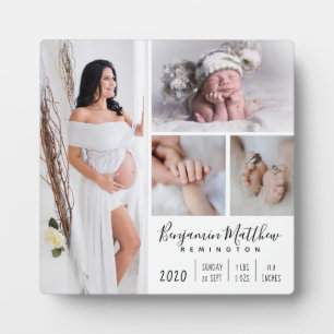 Newborn Baby Birth Stats Photo Collage Plaque