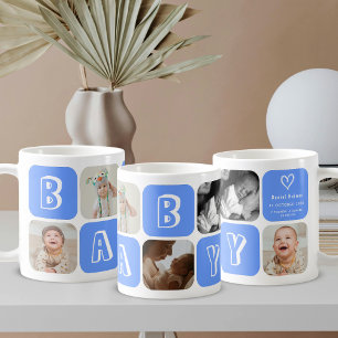 Newborn Baby Boy 5 photo collage keepsake Blue Coffee Mug