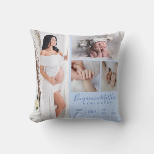 Newborn Baby Boy Blue Photo Keepsake Cushion