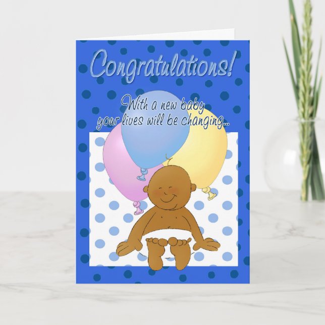 Newborn baby boy congratulations cartoon card (Front)