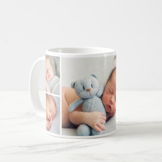 Newborn Baby Boy Custom Photo Collage Coffee Mug (Front Left)