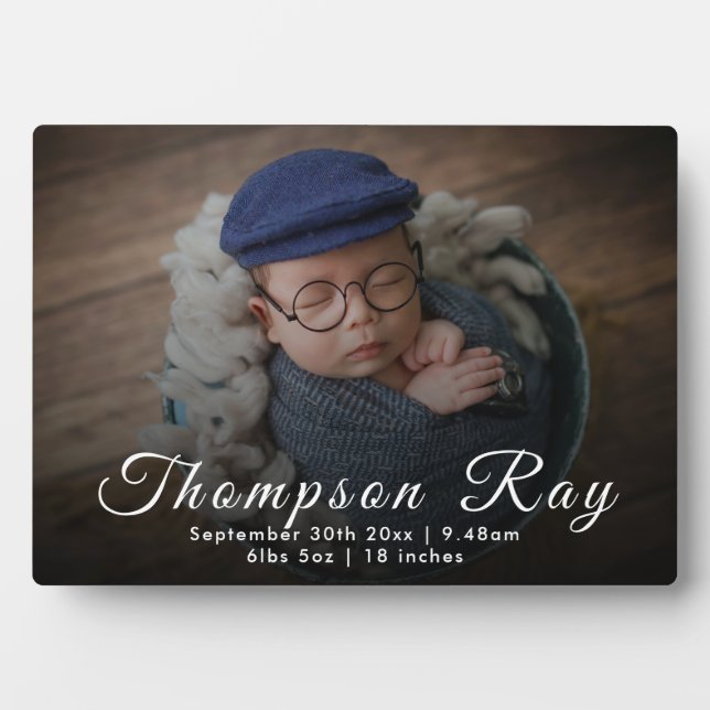 Newborn Baby Boy Gift Birth Stats Announcement Plaque (Front)