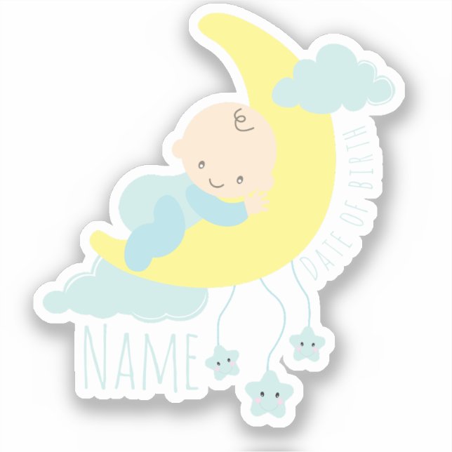 Newborn Baby Boy Personalised Name/DOB Sticker (Front)