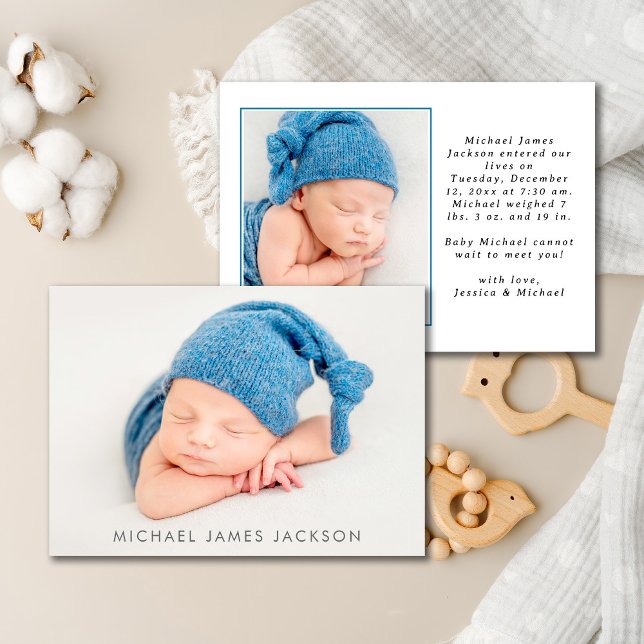 Newborn Baby Boy Photo Flat Announcement Card (Creator Uploaded)