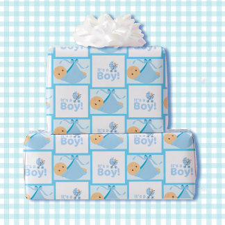 Newborn Baby Boy Shower Cute Pastel Blue Wrapping Paper