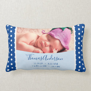 Newborn Baby Boy with Birth Stats and Photo Lumbar Cushion