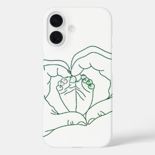 Newborn Baby Feet in Parent Hands Heart Outline  iPhone 16 Case