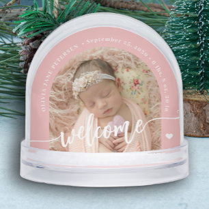 Newborn baby girl 2 photo welcome script keepsake snowglobe