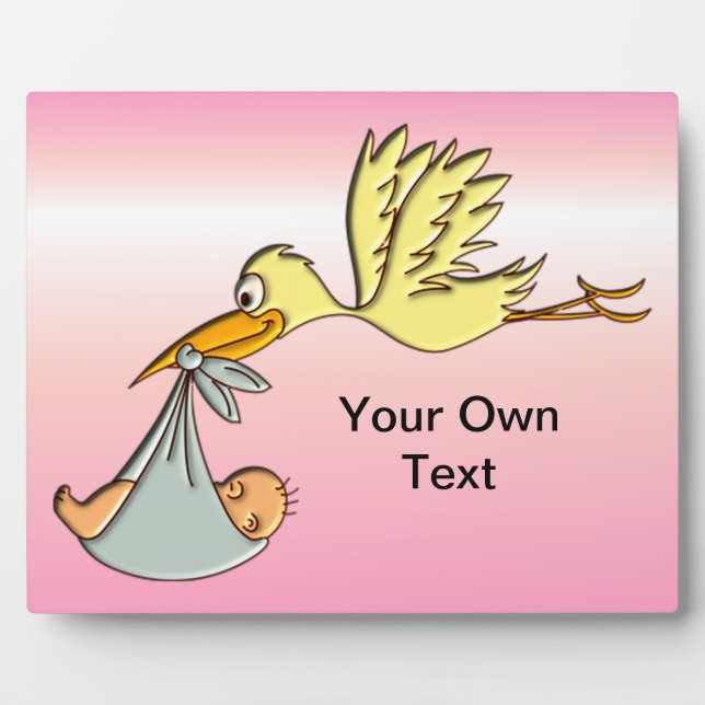 Newborn Baby Girl - A Flying Stork Delivery Plaque (Front)