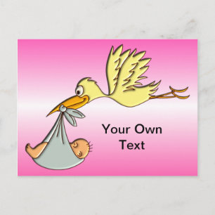 Newborn Baby Girl - A Flying Stork Delivery Postcard