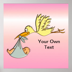 Newborn Baby Girl - A Flying Stork Delivery Poster