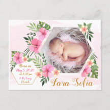 Newborn Baby Girl Announcement- Tropical Flowers