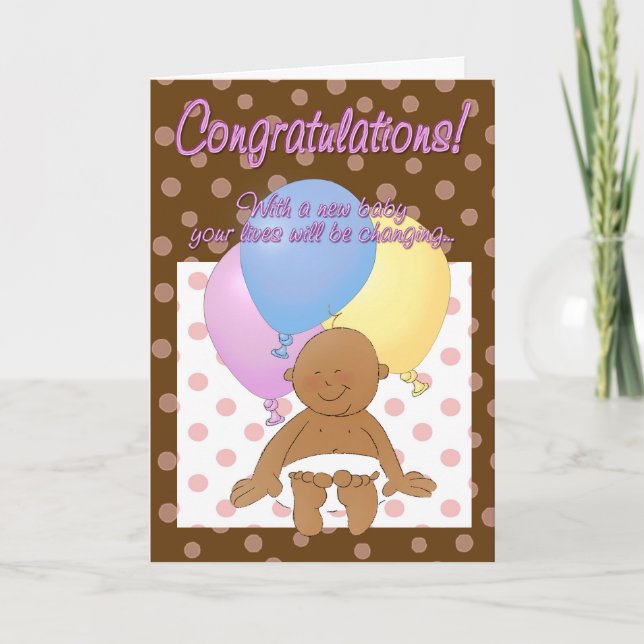 Newborn baby girl congratulations cartoon card (Front)