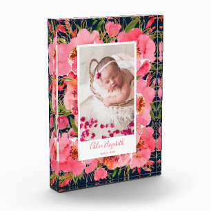 Newborn Baby Girl Floral Custom Photo Block