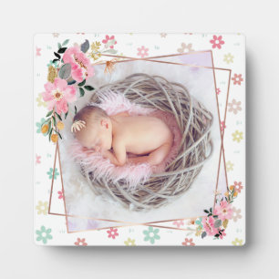 Newborn Baby Girl Floral Custom Photo Plaque