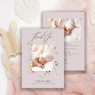 Newborn Baby Girl Lilac Thank You Photo Birth  Announcement