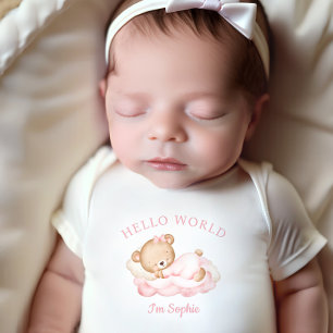 Newborn Baby Girl Name Personalised Pink Bear Baby Bodysuit